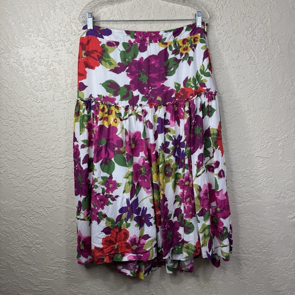 Sundance Floral Tiered Skirt Womens Lg Cotton Multicolor Boho Cottagecore Twee